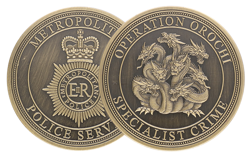 Coins personnalisés pour la police fabriqués en Bronze finition Antique bordure double