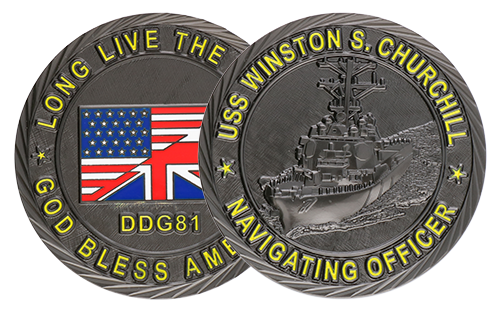 Challenge Coins Américains et British en Nickel Noir finition Mate coloration Émail dur avec bordure en Corde