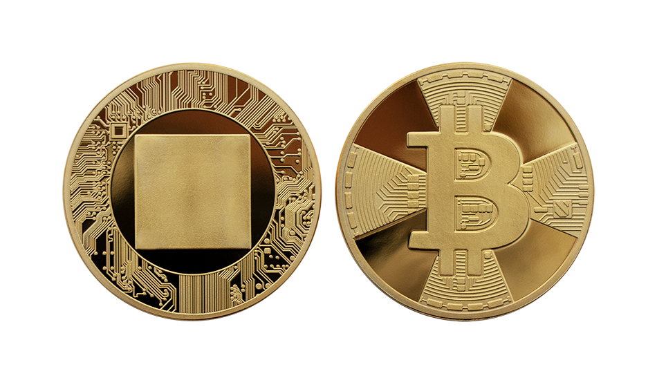 Pièce personnalisée, estampée en or, finition poli-miroir, avec le logo du bitcoin